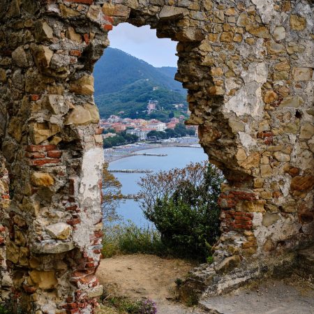 Sestri Levante, Italy - July 5, 2021: Photo taken at the famous "Rocche di Sant'Anna" in Sestri Levante.